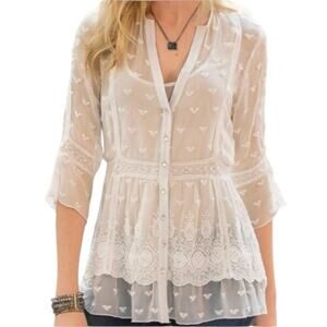 Sundance Ivory Cream Silk Button Down Embroidered Blouse size medium